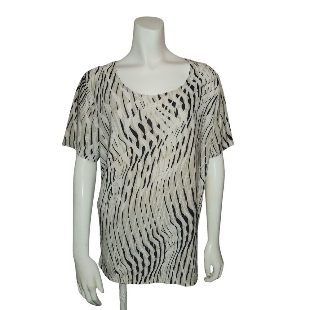 JM Collection Short Sleeve Blouse Black Grey Abstract Pattern Womens Size Large